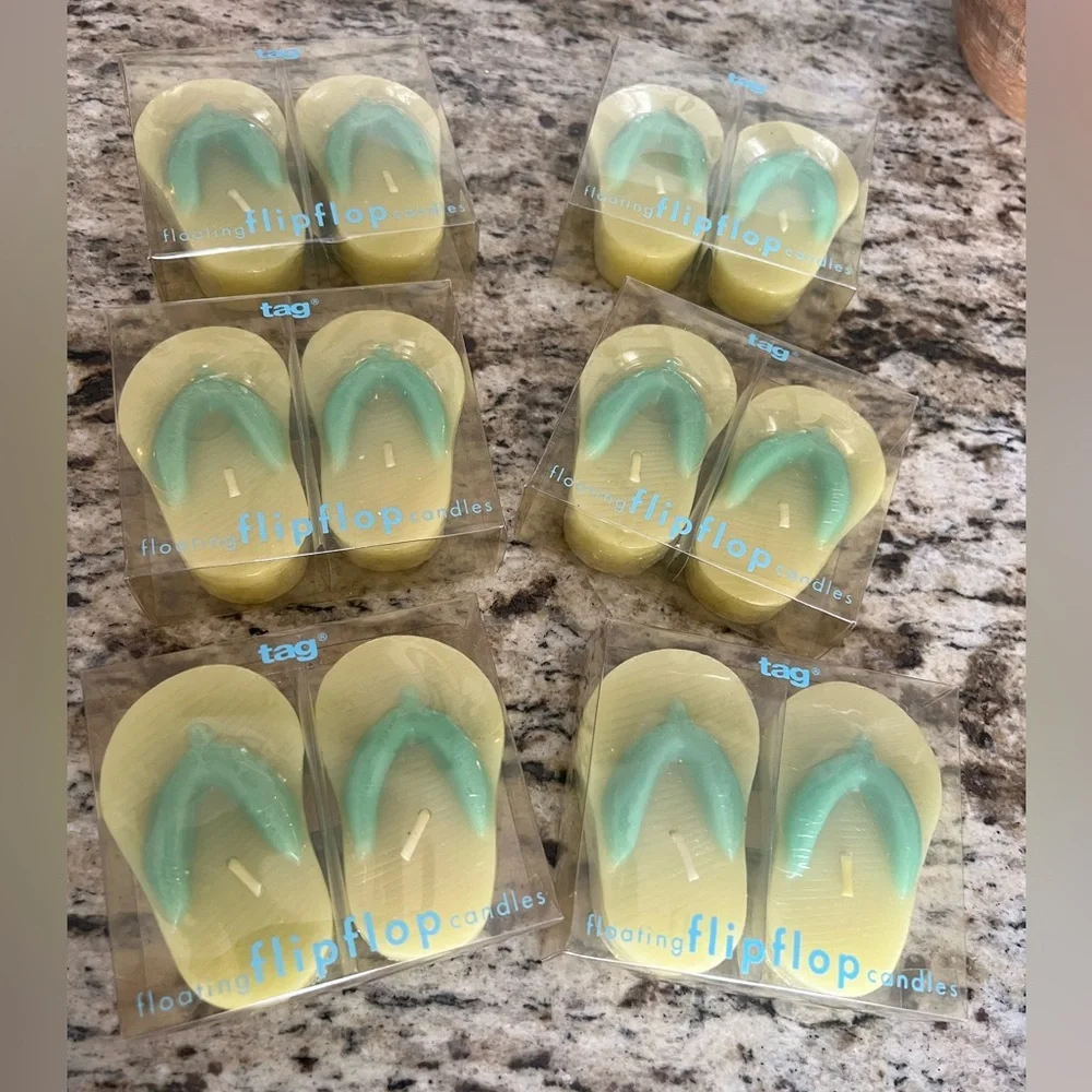 12 Tag Floating Flip Flop Candles - Yellow and Teal